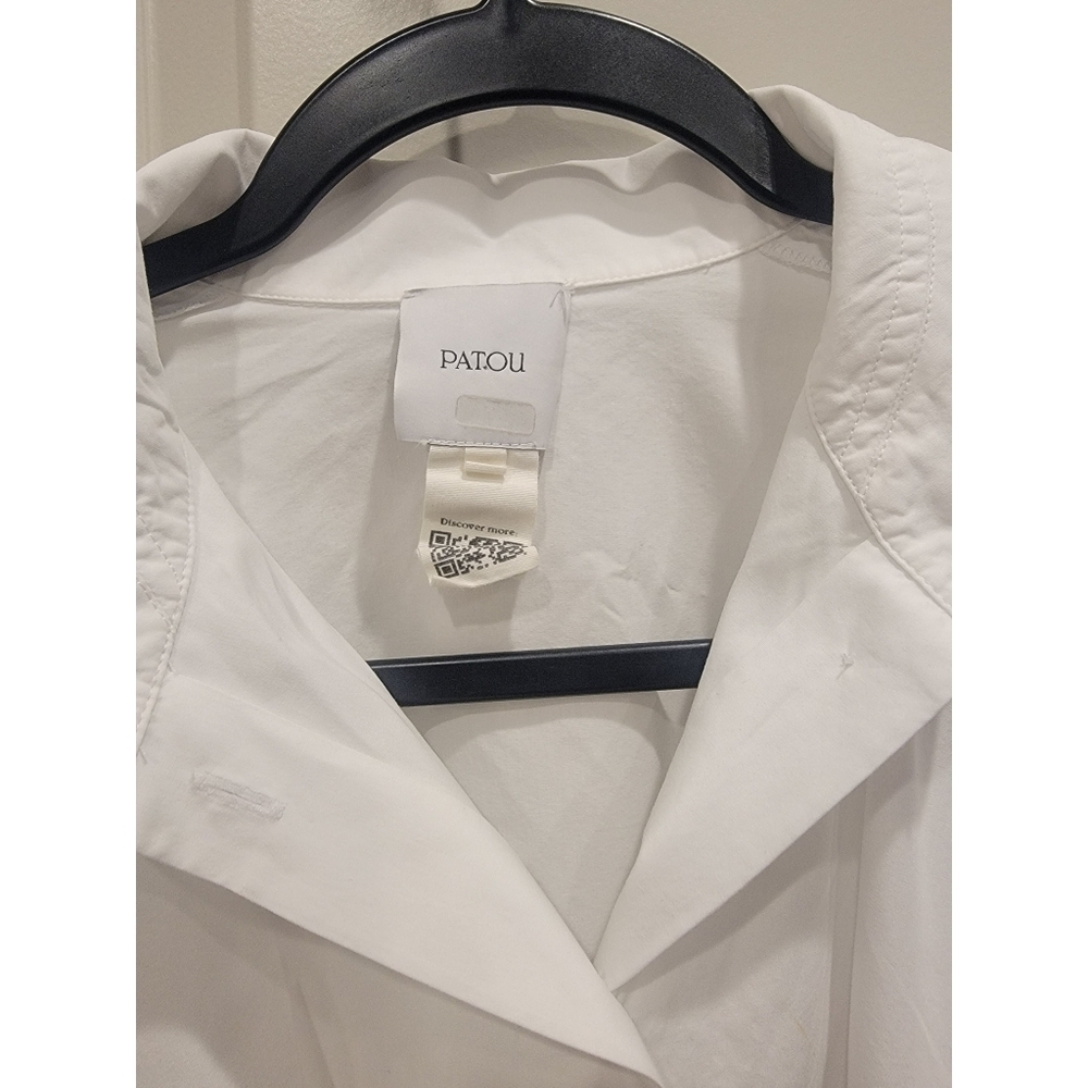 PATOU Belted Pleated Cotton-Poplin Mini Shirt Dress Size 8 - Picture 6 of 12